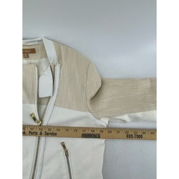 Ellen Tracy Off White Asymmetrical Zip Faux Leather Tweed Crop Jacket Size Med - Picture 16 of 16